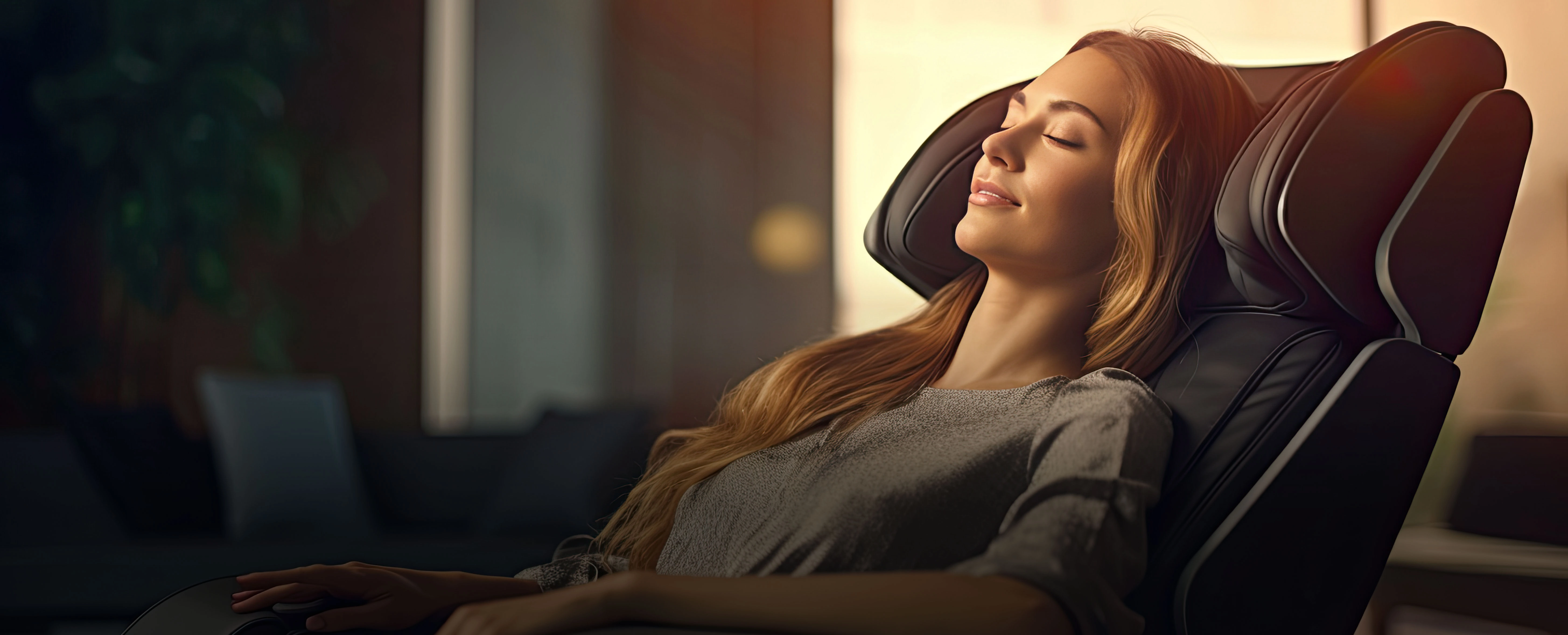 Woman using massage chair